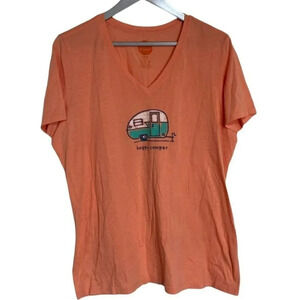 Life Is Good XL orange “Happy‎ Camper”  short sleeve V-neck shirt